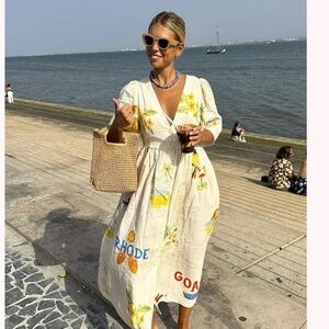 Printed Linen Midi Dress